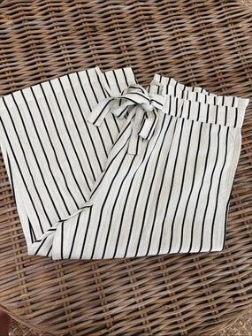 Jules & Leopold Cream Wide-Leg Ankle length Stripe Pants